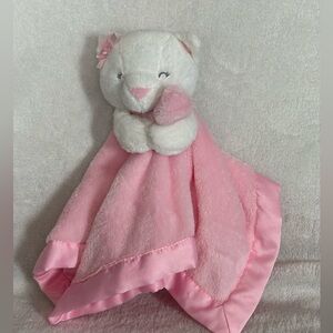 2020 Carter's  Cat Baby Security Blanket White Pink Plush Kitten Lovey Satin 14”